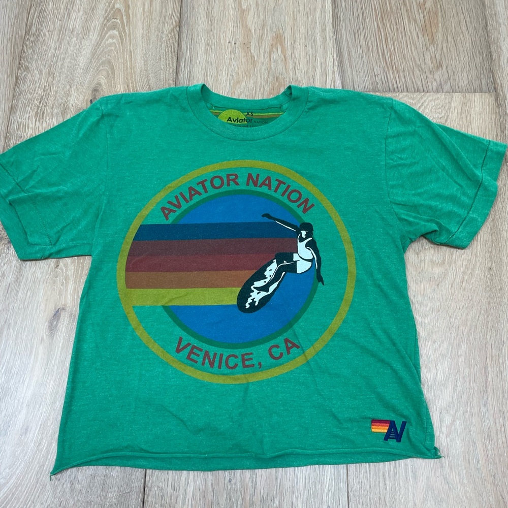 Aviator Nation Women's Green Boyfriend Tee
